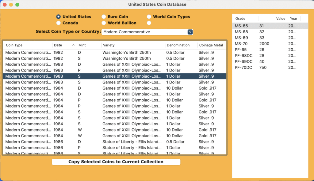 2026 United States Coin Database with Values - (Mac OS)